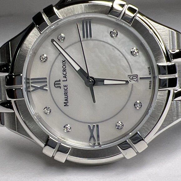 30mm Maurice Lacroix AI1004-SS002-170-1 Aikon Mother of Pearl Quartz Date Watch - Picture 4 of 12